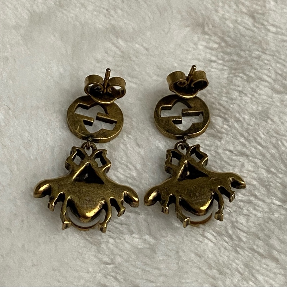 Gucci Interlocking “G”- Bee Dangle Earrings- Crystal and faux Pearl - Picture 4 of 6